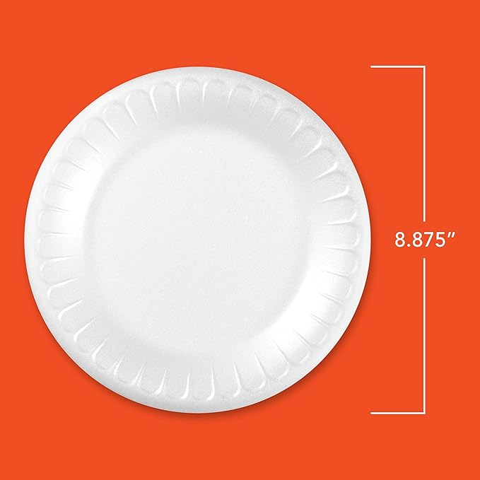 Hefty Everyday Soak Proof Disposable Foam Plates, 8.9 Inches, 100 Count, Disposable White Plates for Lunch, Salads, and Appetizers, Great for Everyday Use, Easy Cleanup