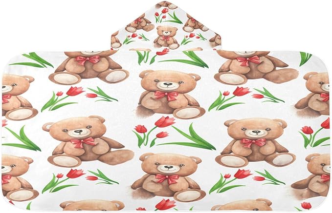 CEBUGI Brown Animals Hooded Bath Towel for Kids Absorbent Soft Bath Towel Wrap with Hood 50x23.5in Pool Beach Shower Towel for Boys Girls