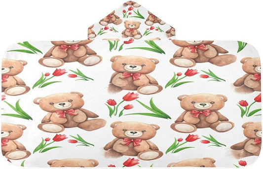 CEBUGI Brown Animals Hooded Bath Towel for Kids Absorbent Soft Bath Towel Wrap with Hood 50x23.5in Pool Beach Shower Towel for Boys Girls