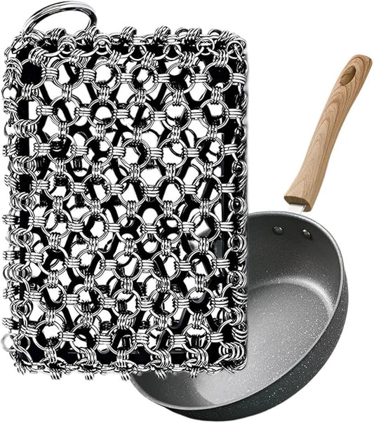 NTMY 316 Stainless Steel Pan Cleaner with Silicone Core – 4.5 Inch Dish Pot Brush,Cast Iron Scrubber, Metal Dish Scrubber,Chain Mail Scrubber for Oven&Grill Kitchen Cleaning Black