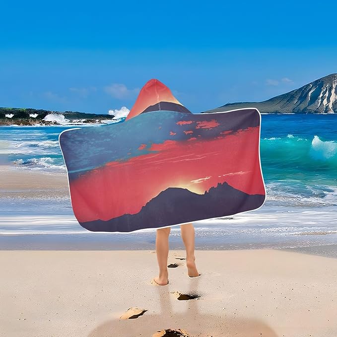 Hooded Towel for Kids Red Sunset Over The Mountains Beach Wrap Bath Towels 50x23.5in