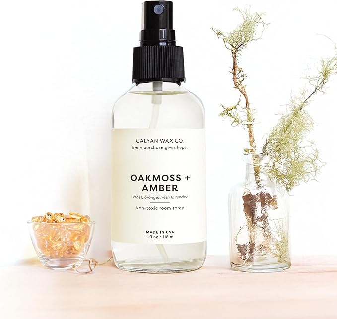 Calyan Wax Co. Oakmoss & Amber Room Spray - Clean Air Freshener - Natural Room Deodorizer - Air Freshener Spray for Home - 4 fl oz