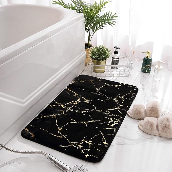 Marble Bathroom Rugs Nonslip Black Gold Bathroom Mats Ultra Soft Washable Bath Mats for Bathroom Floor Mats Carpet Water Absorbent Shower Rug Decoration for Bedroom Living Room