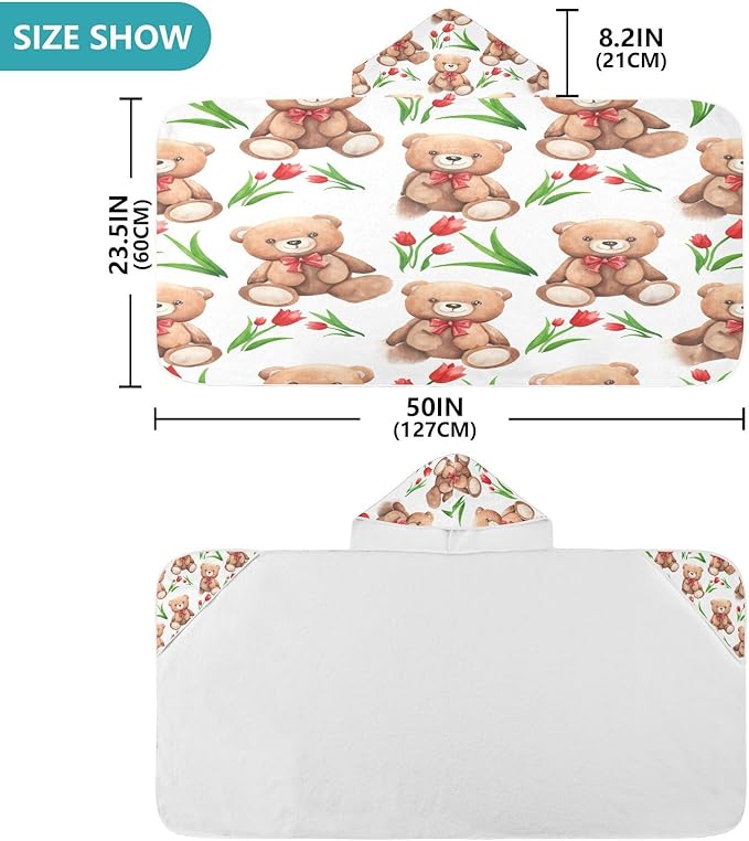 CEBUGI Brown Animals Hooded Bath Towel for Kids Absorbent Soft Bath Towel Wrap with Hood 50x23.5in Pool Beach Shower Towel for Boys Girls
