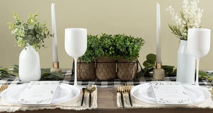 [30 Pack 8.6''] White Plastic Party Plates Edge Collection Premium heavyweight Elegant Disposable Tableware Dishes