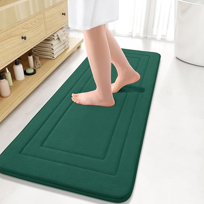 Arotive Memory Foam Bathroom Rug Mat 47x17, Ultra Soft and Absorbent Bath Mat, Machine Wash Dry, Comfortable Bath Rug Carpet for Bathroom Floor, Tub and Shower, Dark Green