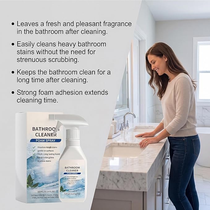 300ML Scale Remover Bathroom Cleaner, Scale Removal Bathroom Cleaner, Powerful Scale Remover, Bathroom and Shower Foamer Aerosol, Suitable for Tiles, Glass, Stainless, Steel, Natural Stone (2PC)
