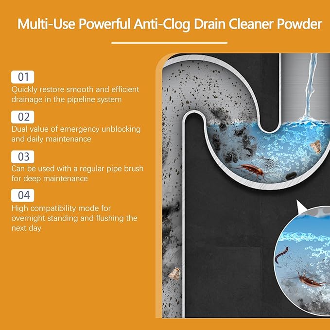 Drain Unclogging Cleaning Powder for Home Kitchen and Bathroom - Rapidly Dissolve Grease, Hair & Blockages, Easy-to-Use Formula(1PCS)