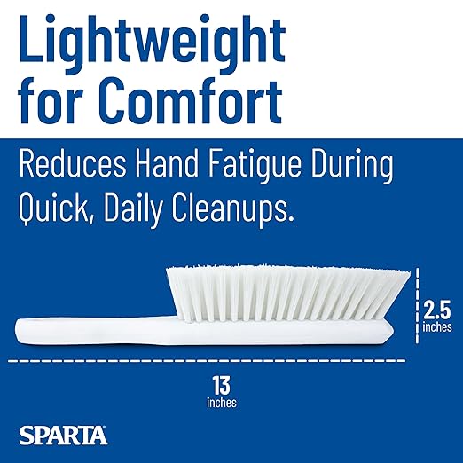 SPARTA 8 Inch Soft Counter Brush with Polyester Bristles and 5 Inch Handle, Color Coded Handheld Broom for Tables Countertops and Foodservice Surfaces, 13 Inch Overall Length, White, Pack of 6