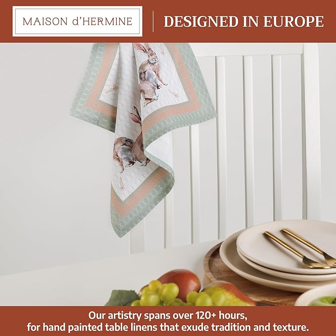 Maison d' Hermine 100% Cotton Cloth Napkins Set of 4 Everyday Reusable Square Napkins Cloth Washable Dinner Party Wedding Restaurant Hotel Kitchen Spring Summer (Rabbits At Dawn, 18" x 18")
