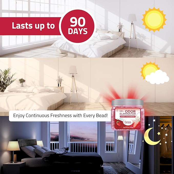 Pack of 2 Scented Gel Air Freshener | Strawberry Scented Gel For Closet, Office, Car & Small Spaces | Room Deodorizer, Helps with Odor | Air Freshener Home Long Lasting | Bathroom Freshener | By Perfa
