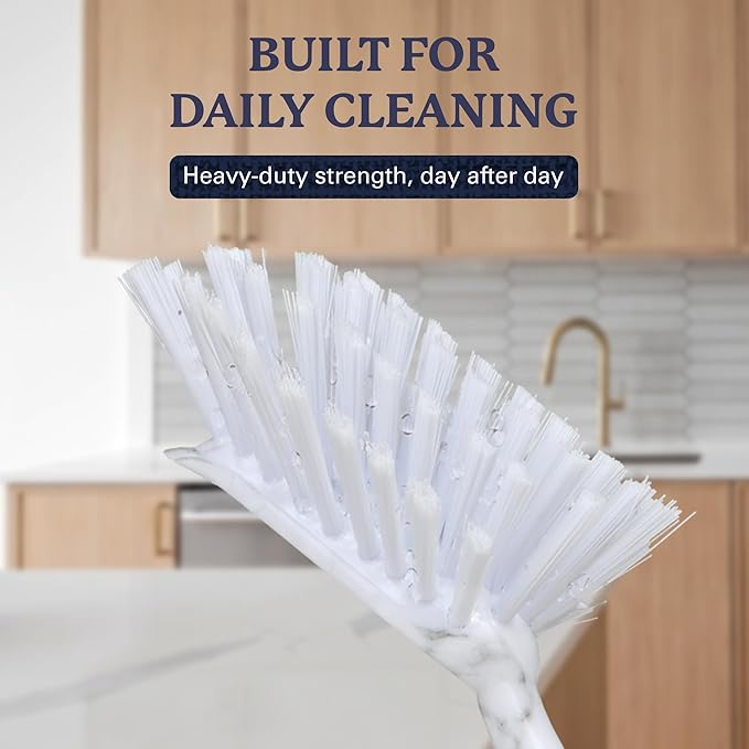 Farberware Dish Brush with Handle – 2 Pack Kitchen Scrub Brush for Dishes, Non-Scratch Dishwashing Brush Set with Firm Bristles for Pots, Pans, & Sink, Long Handles for Everyday Cleaning