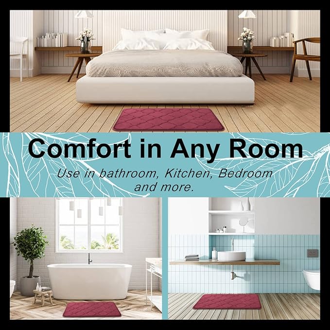 OLANLY Memory Foam Bath Mat Rug 44x24, Ultra Soft and Absorbent Bathroom Rugs, Non-Slip, Comfortable, Machine Washable Bath Carpet for Bathroom Floor, Tub, Shower and Home Decor Accessories, Burgundy