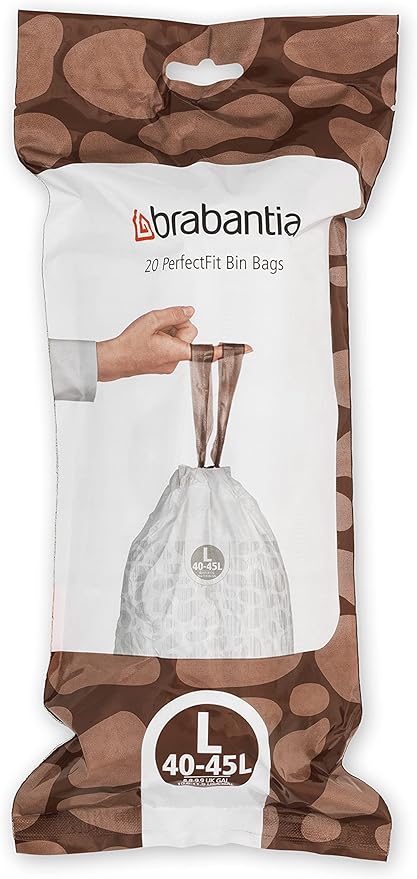 Brabantia PerfectFit Trash Bags (Size L/10.6-12 Gal) Thick Plastic Trash Can Liners with Drawstring Handles (120 Bags)