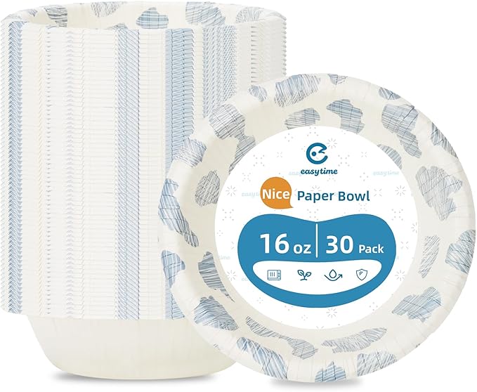 30 Pack Paper Bowls, 16 Oz Disposable Soup Bowl, Heavy Duty Printed Disposable Bowls Bulk For Snacks, Dessert, Breakfast, Lunch And Dinner Meals (Plain Spots)