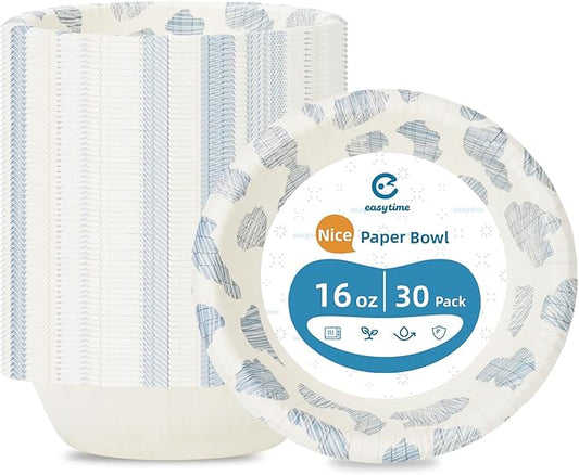 30 Pack Paper Bowls, 16 Oz Disposable Soup Bowl, Heavy Duty Printed Disposable Bowls Bulk For Snacks, Dessert, Breakfast, Lunch And Dinner Meals (Plain Spots)