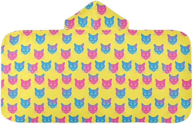 Beach Towels for Kids Yellow Gradient Cat Hooded Beach Bath Towel Quick Dry Hood Towels