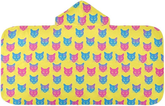 Beach Towels for Kids Yellow Gradient Cat Hooded Beach Bath Towel Quick Dry Hood Towels