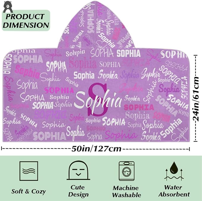 Personalized Hooded Beach Towels for Kids, Custom Beach Towels with Names, Customize with Your Name, Kids Bath Towel Hooded, Lavender Purple