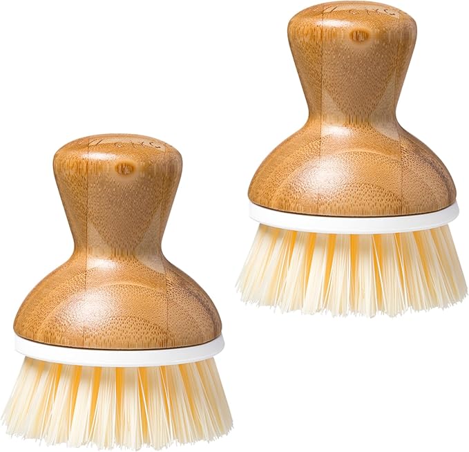 Full Circle Bubble Up Bamboo Dish Brush–Family Safe, Formaldehyde-Free–Ergonomic Palm Scrubber with Handle for Kitchen Cleaning,Dish Scrub Brush for Nonstick,Cast Iron & Sink,White,2Pk