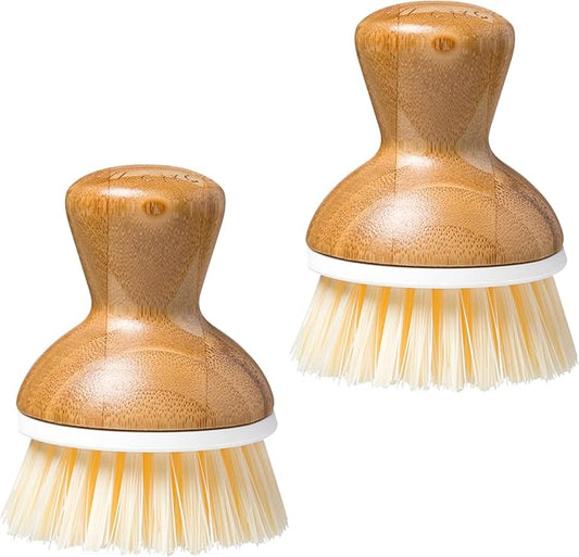 Full Circle Bubble Up Bamboo Dish Brush–Family Safe, Formaldehyde-Free–Ergonomic Palm Scrubber with Handle for Kitchen Cleaning,Dish Scrub Brush for Nonstick,Cast Iron & Sink,White,2Pk