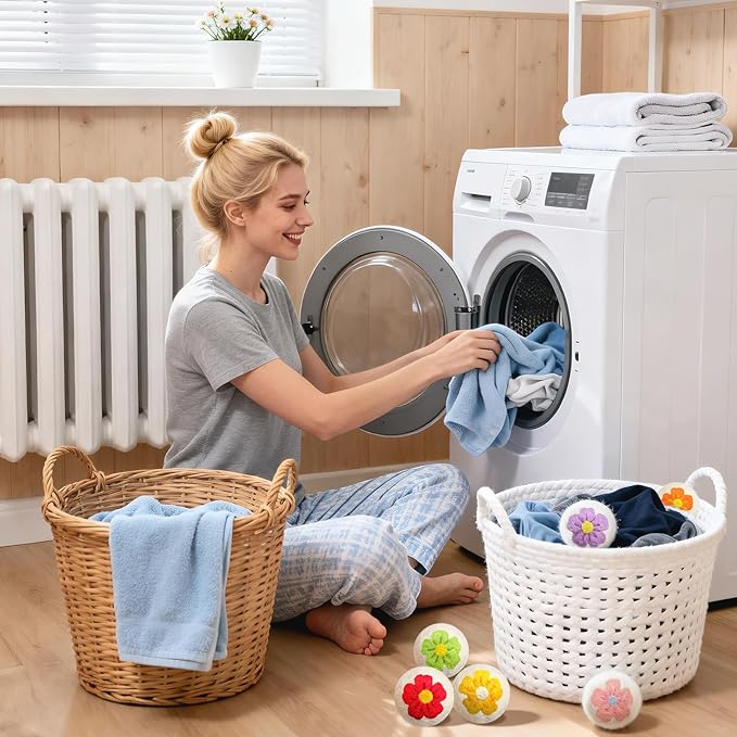 Wool Dryer Balls XL 6 Pack, Reusable Laundry Dryer Balls with Cute Floral Design, Reduce Drying Time, Soften Clothes, Anti Static, Eco Friendly Dryer Sheets Alternative