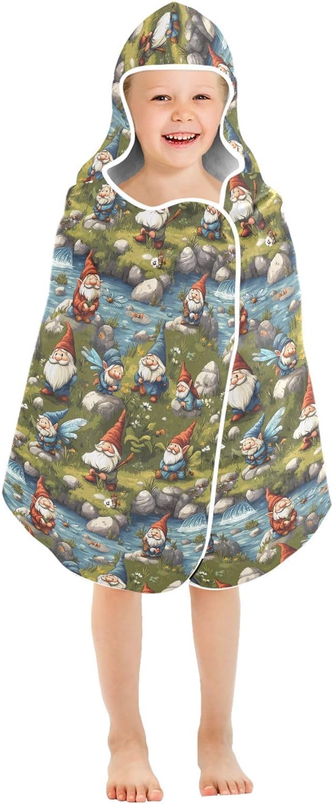Beach Towel Kids Cartoon Cute Gnomes A River Beach Towel for Kids Absorbent Kids Bath Towels with Hood