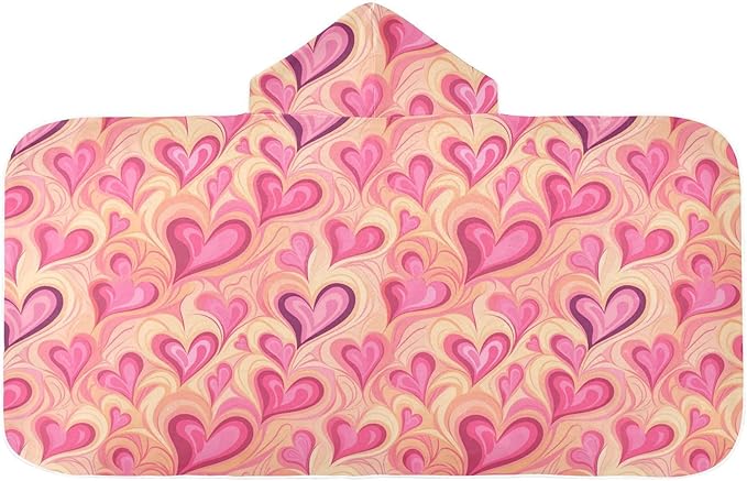 Kids Hooded Towels Pink Valentines Hearts Swimming Beach Towel 23.5" x 50" Bath Towel for Boys Girls 21216516