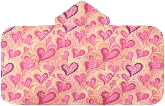 Kids Hooded Towels Pink Valentines Hearts Swimming Beach Towel 23.5" x 50" Bath Towel for Boys Girls 21216516