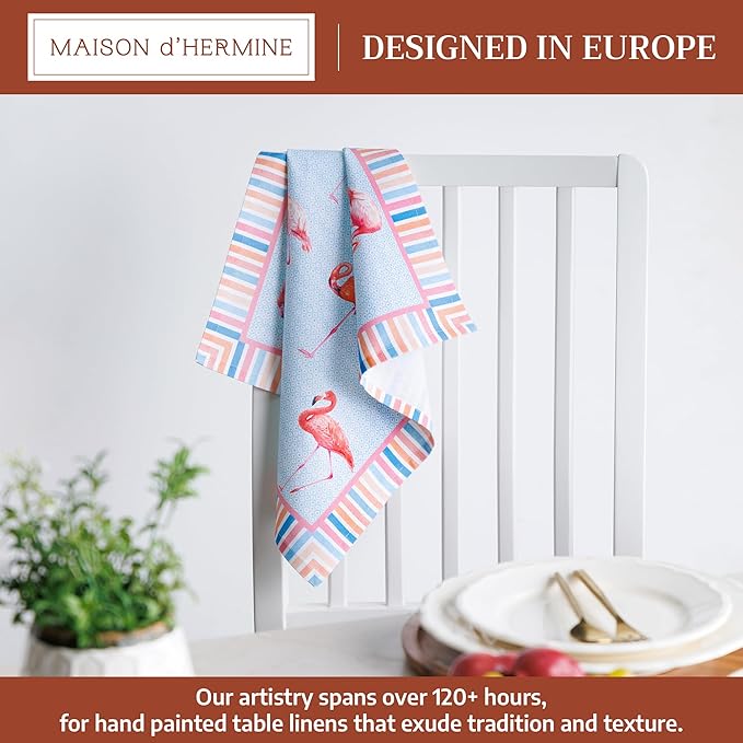 Maison d' Hermine 100% Cotton Cloth Napkins Set of 4 Everyday Reusable Square Napkins Cloth Washable Dinner Party Wedding Restaurant Hotel Kitchen Spring Summer (Flamingo Love, 18" x 18")