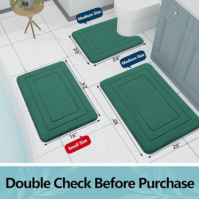 Arotive Memory Foam Bathroom Rug Mat 36x24, Ultra Soft and Absorbent Bath Mat, Machine Wash Dry, Comfortable Bath Rug Carpet for Bathroom Floor, Tub and Shower, Dark Green