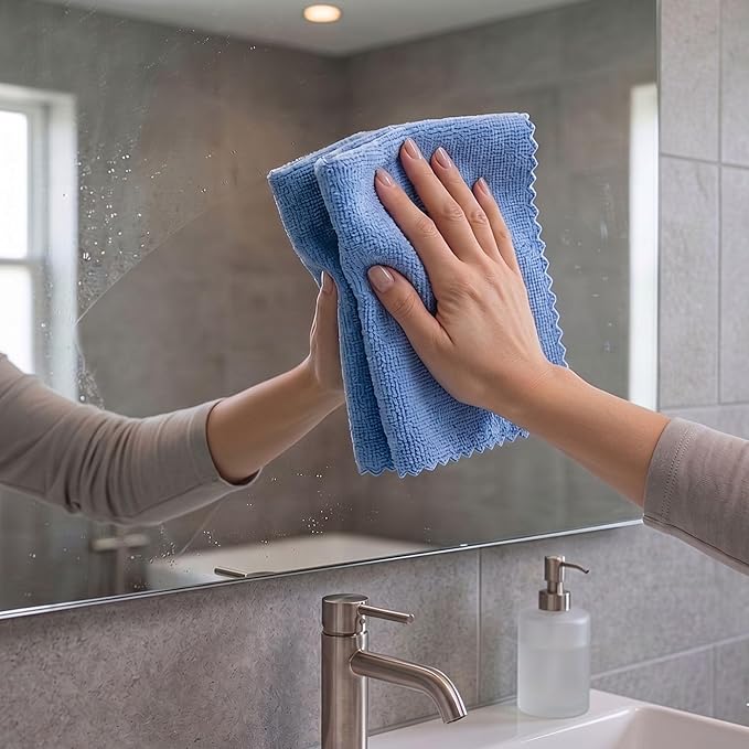 Restaurantware-Clean Tek Professional 11.81 x 11.81 Inch Microfiber Rags In a Box, 25 Absorbent Cleaning Cloths - No-Scratch, Blue Microfiber Reusable Edgeless Cleaning Towels, Leaves No Streak