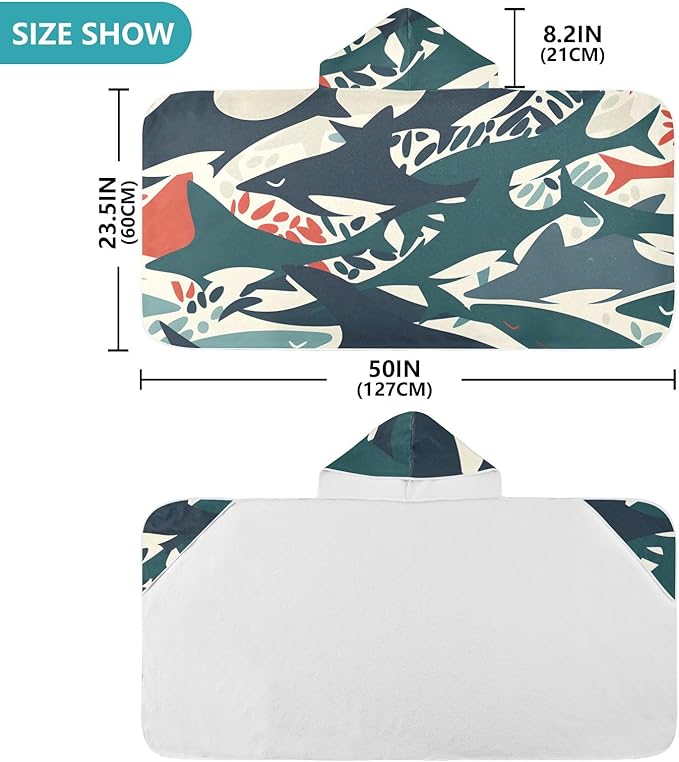 Hooded Towel for Kids Sink Or Swim Sharks Beach Wrap Bath Towels 50x23.5in