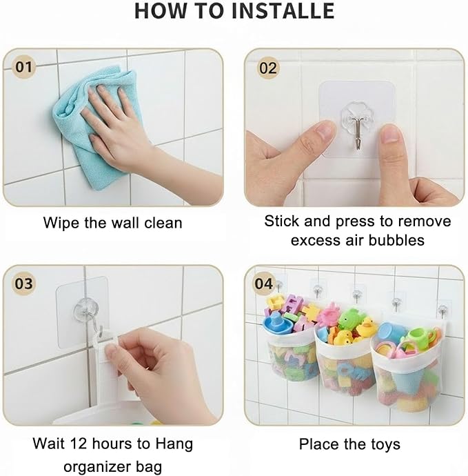 2PC Bath Toy Storage Organizer, Extra Large Mesh Net for Bathtub Toys Quick Dry Shower Toy Holder with Strong Suction Cups Multi-Use Basket for Bathroom Wall Tub and Poolside