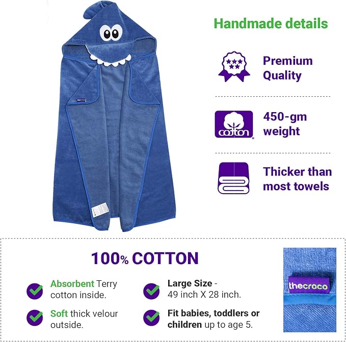 Premium Hooded Towel: Ultra Soft, 100% Cotton, Super Absorbent, Thick, and Exceptionally Large.