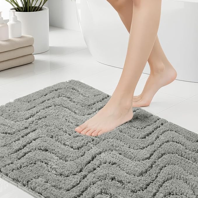 Bath Rugs Set 3 Pieces Bathroom Mat Soft Absorbent Plush Shaggy Soft Floor Non Slip Shower Bath Tub Machine Washable (Moss-Wave, 20"x32"/20"x20"/17"x24")