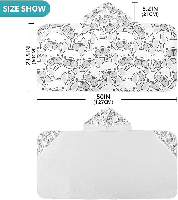 Blueangle Kids Bath Towel Wrap - French Bulldog Hooded Kids Towel - Super Soft Absorbent Quick Dry Toddler Shower Pool Beach Towel