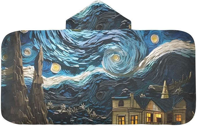 Hooded Towel for Kids Colorful Impressionist Night Sky Landscape Beach Wrap Bath Towels 50x23.5in