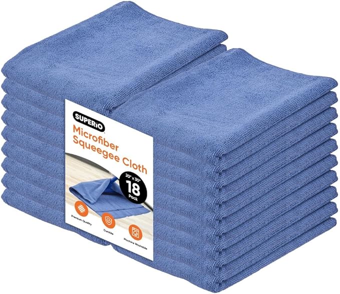 Superio Microfiber Squeegee Towel Extra Large Miracle Cloth 20 x 30 Streak Free Microfiber Floor Cloth-Rag for Cleaning House, Kitchen, Bathroom-Scratch Free, 18 Pack