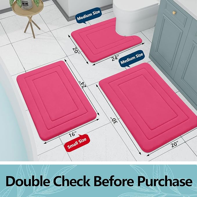 Arotive Memory Foam Bathroom Rug Mat 30x20, Ultra Soft and Absorbent Bath Mat, Machine Wash Dry, Comfortable Bath Rug Carpet for Bathroom Floor, Tub and Shower, Deep Pink