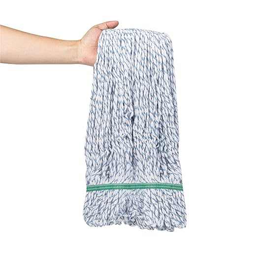 Restaurantware-MOP HEAD ONLY: Clean Tek Professional 24 Ounce Wet Mop Head, 1 Looped End Finish - Handle Sold Separately, 1.25 Inch Headband, Cotton Blend Blue Replacement, Reusable
