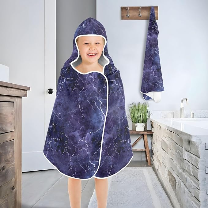 Hooded Towel for Kids Purple Lightning Beach Wrap Bath Towels 50x23.5in