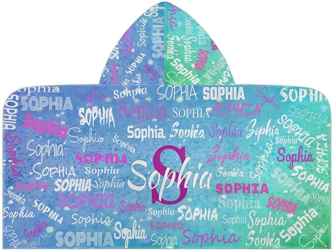 Custom Hooded Bath Beach Towel for Kids, 50"x24" Inch Cotton Soft with Hood for Toddler, Boys, Girls - Wrap/Bathrobe for Pool, Travel, Camping, Swimming, Blue Green Color