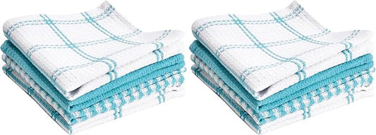 T-Fal Premium Waffle Dish Cloths: Highly Absorbent,Super Soft Long Lasting - 100% Cotton,12"x13" Flat Waffle Dish Towel for Cleaning & Drying Dishes,Breeze,(Pack of 8)