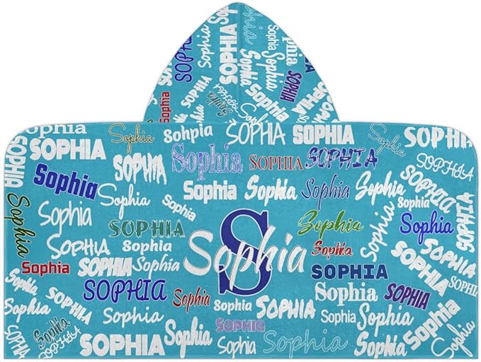 Custom Name Kids Hooded Bath Beach Towel Girls Boys, Swim Pool Cover Up Absorbent 50in x 24in, One Size, Wrap Bath Towels Beach Poncho, Sky Blue Solid Color