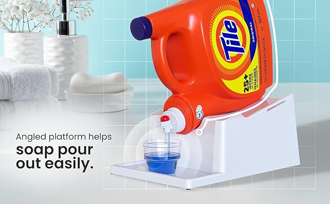 TidyFriend 2 Pack Liquid Laundry Detergent Holder Stand with Drip Tray & Rubber-Grip Feet, Stand for Laundry Room Organization and Storage, Fabric Softener Dispenser with Cup Holder (White)