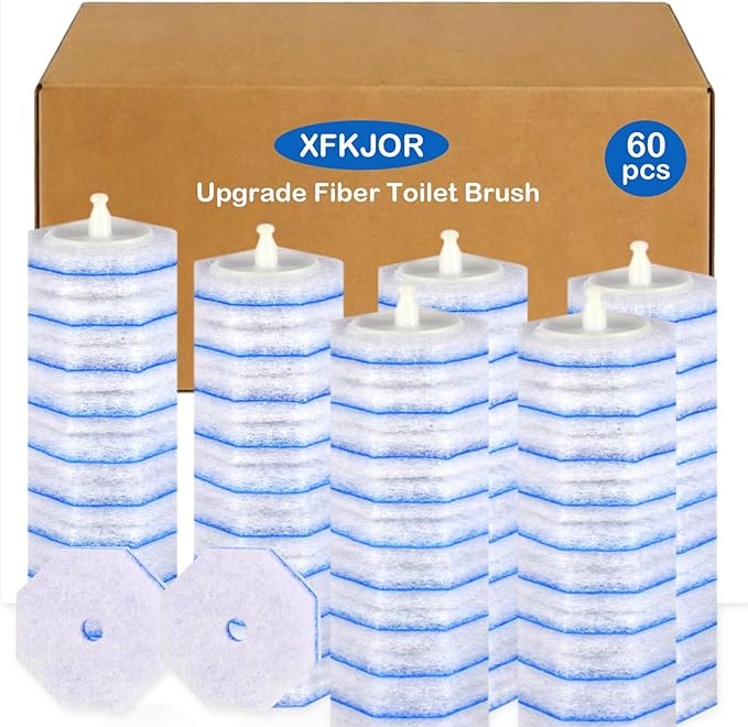 60 Count Toilet Wand Refills for Clorox Toilet Wand - Upgrade Fiber Toilet Brush, Toilet Scrubber Refill with 5X Cleaning Power, Disposable Toilet Brush Heads for Bathroom Cleaning, No Falling Apart