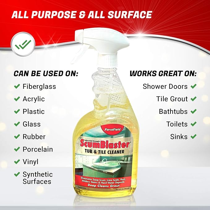 ForceField ScumBlaster: Soap Scum Remover, Tile and Grout Cleaner, Hard Water Stains and Rust, Industrial Strength