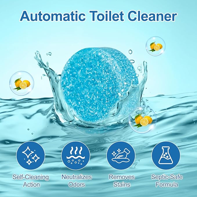 Automatic Toilet Bowl Cleaner Tablets,Blue toilet seat , Descale & Deodorize, Septic-Safe, Continuous Cleaning, Fresh Scent, Drop-In Tank Cleaner effective to use Works with Toilets 50 Pack-Permanence