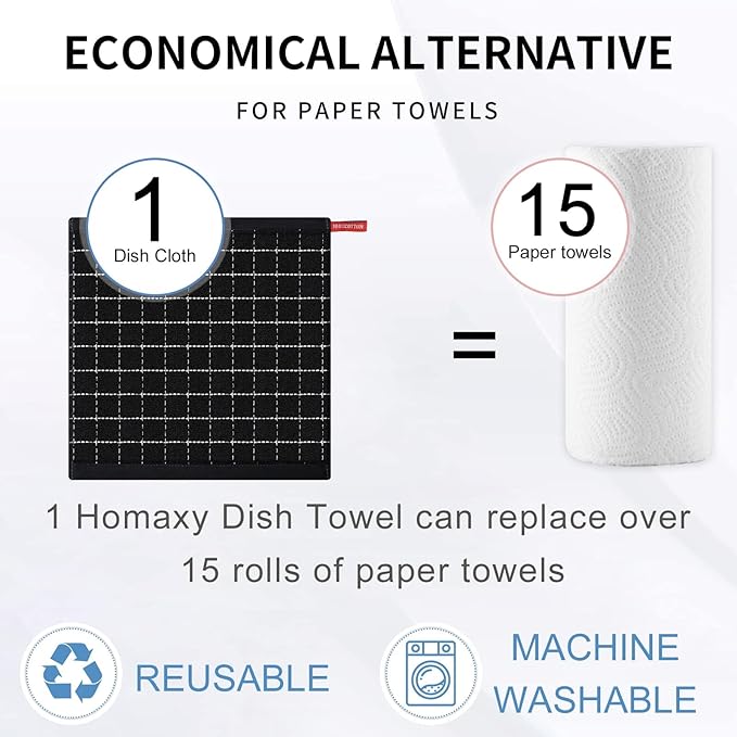 Homaxy 100% Cotton Terry Kitchen Dish Cloths, Ultra Soft and Absorbent Dish Towels for Kitchen, Suitable for Drying and Washing Dishes, 8 Pack, 12 x 12 Inches, Multiple Color